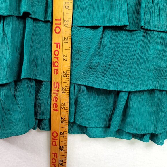Crown & Ivy Womens Lined Green Tiered Ruffle Flutter Sleeve Top Large - Picture 9 of 9